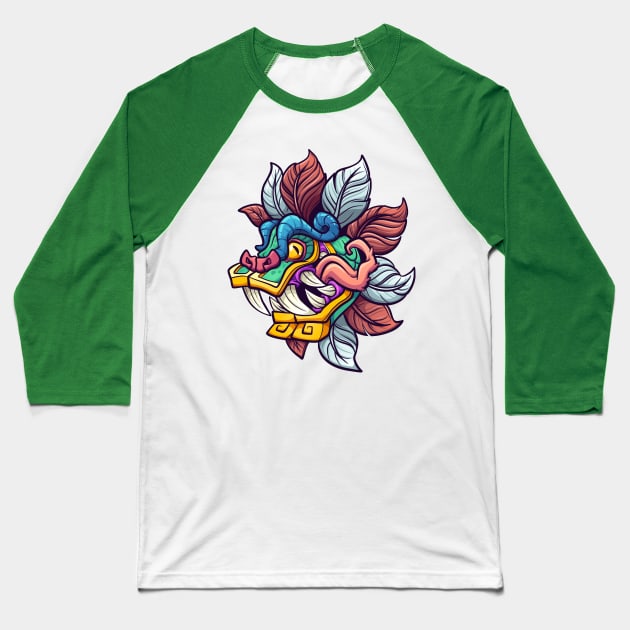 Quetzalcoatl head Baseball T-Shirt by memoangeles